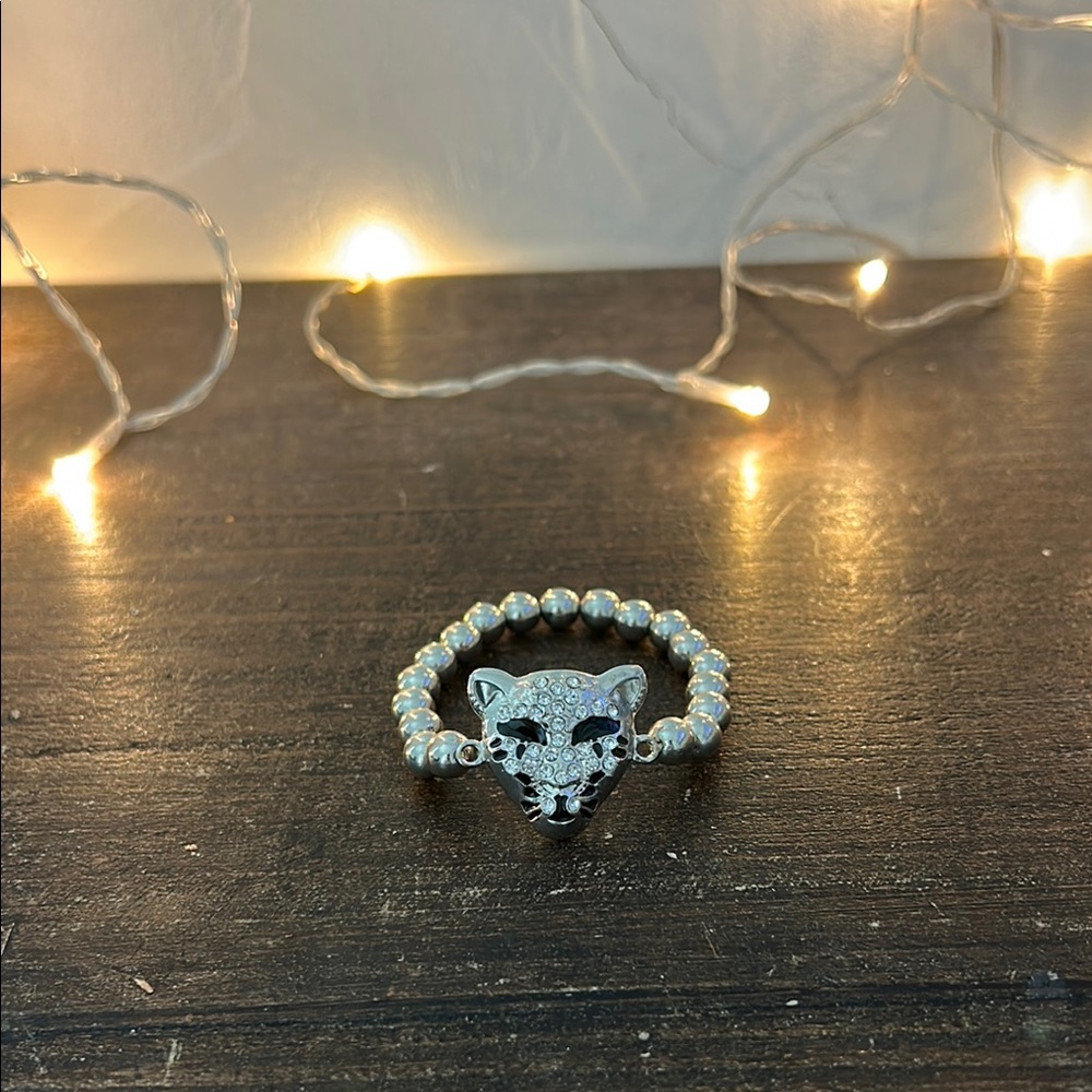 Silver Beaded Panther Ring